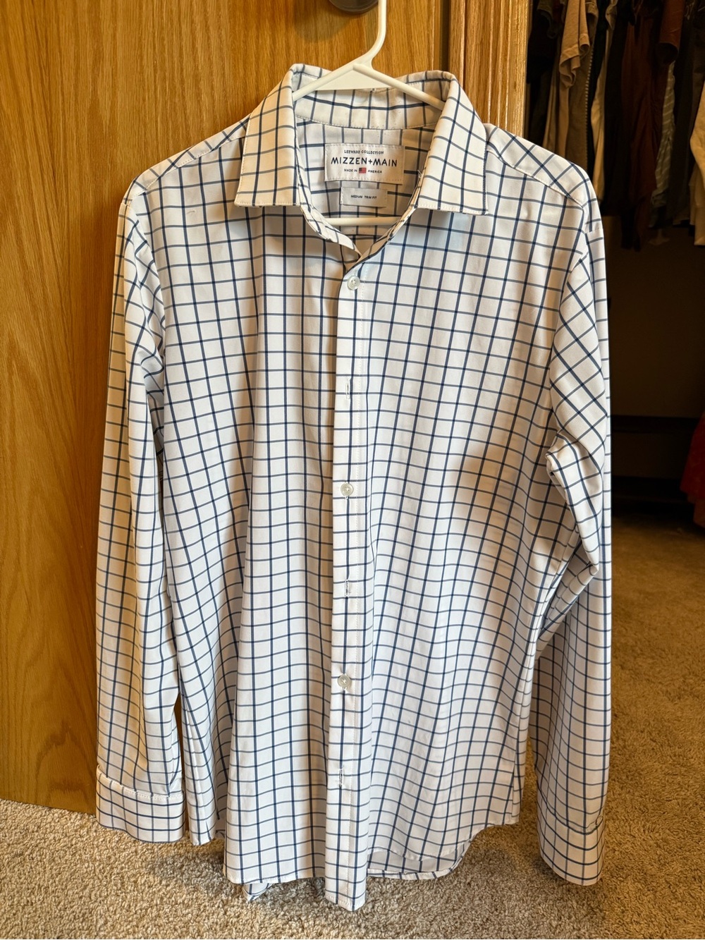 Mizzen+Main Leeward Collection White & Blue Windowpane Stretch Dress Shirt
